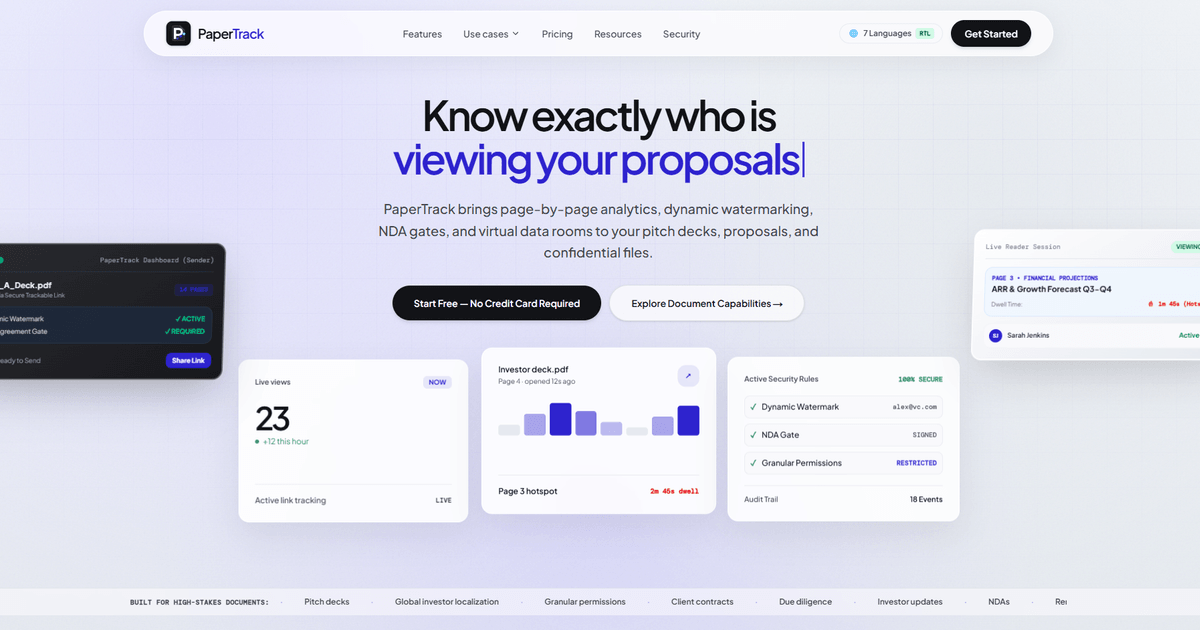 PaperTrack — Secure Document Sharing, Tracking & Data Rooms preview 1