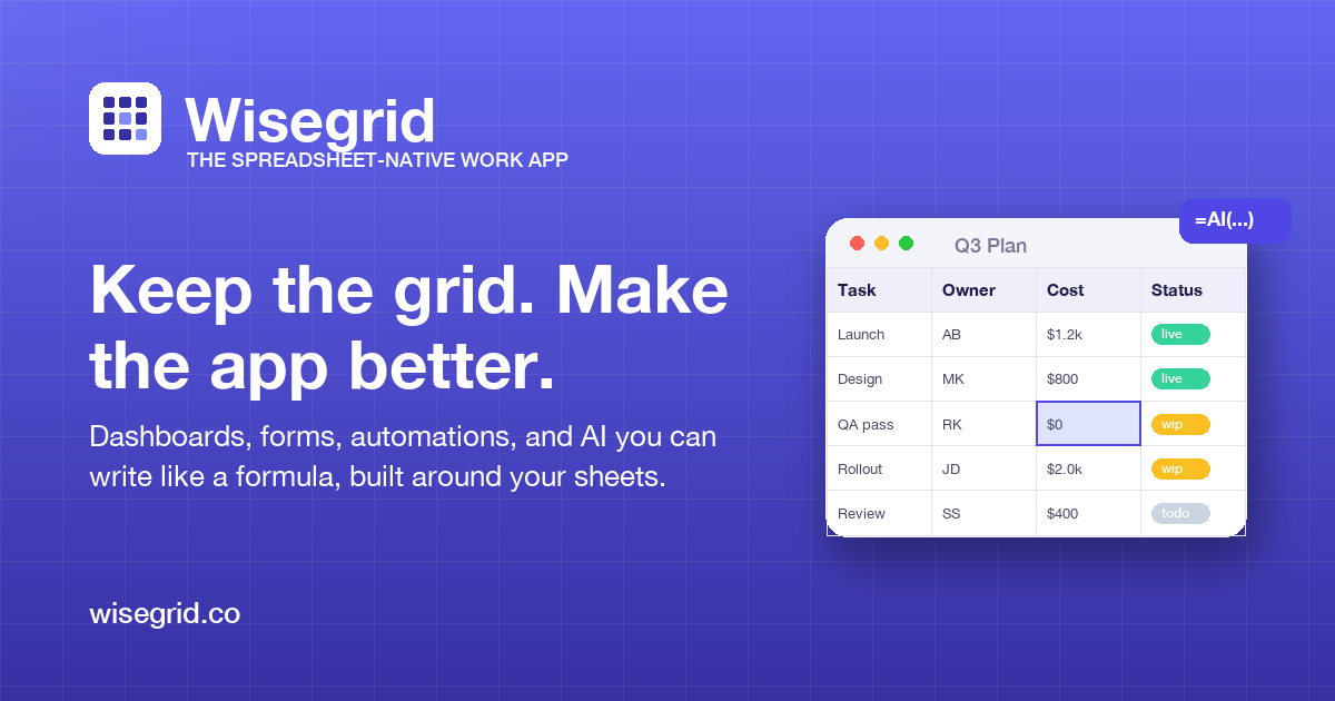 Wisegrid: work management on a spreadsheet you already know preview 1