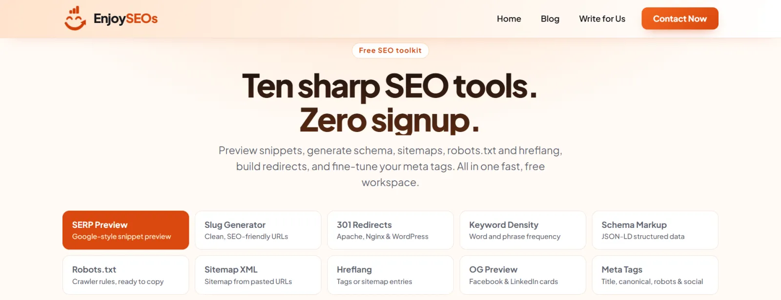 Free SEO Toolkit: 10 SEO Tools Online | EnjoySEOS preview 1