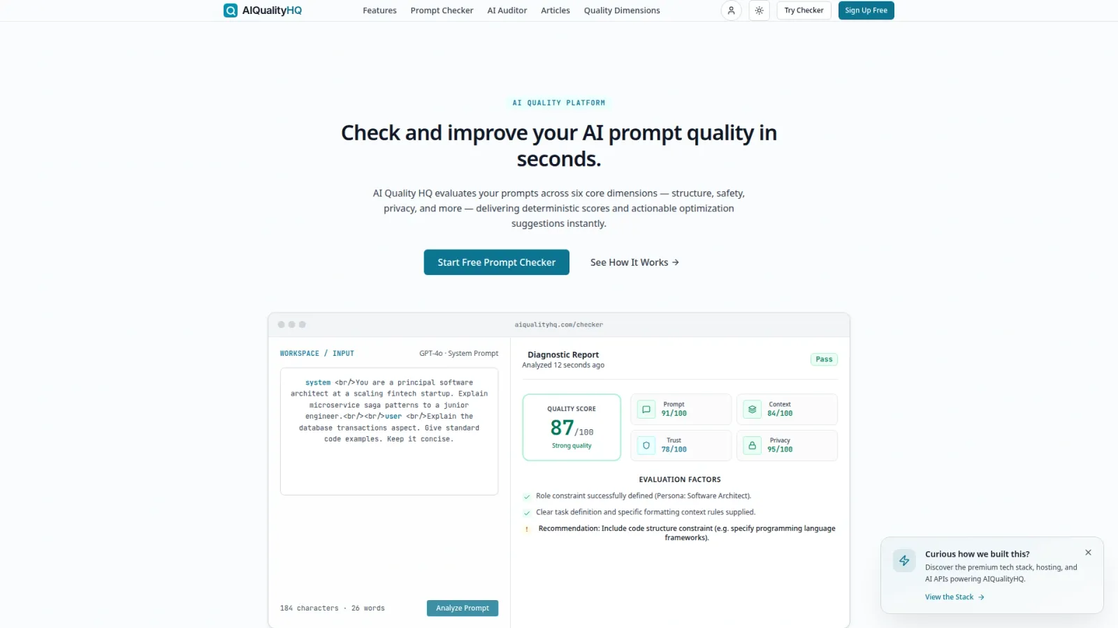 Free AI Prompt Quality Checker — AIQualityHQ preview 1